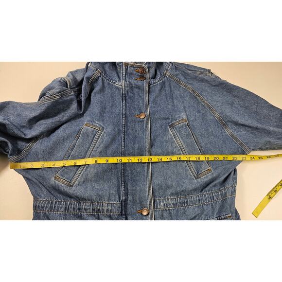 Vintage ruffle hewn sz M / L (?) Denim pocket hooded button front jacket shaket - Picture 6 of 7